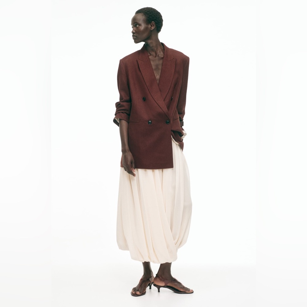 NWT H&M Linen-Blend Blazer in Dark Rust Brown